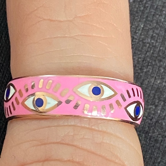 925 silver ring pink enamel evil eye - Picture 5 of 7